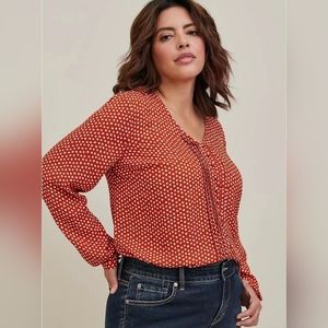 Torrid Long Sleeve Orange Polka Dot Blouse Button Down Size 3X